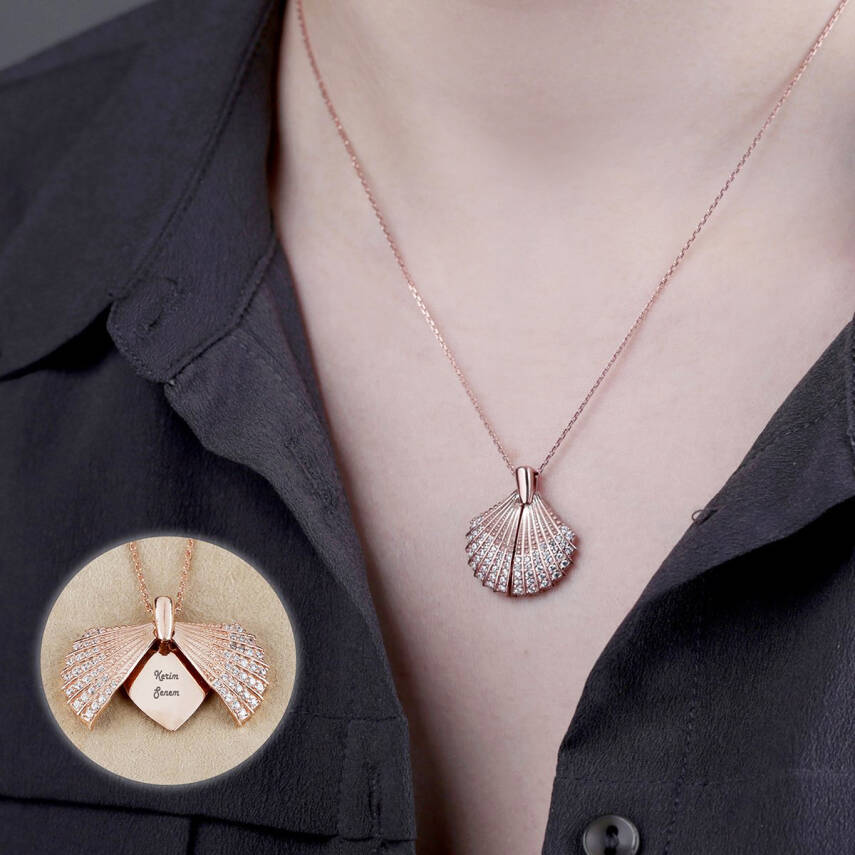 925 Ayar Gümüş Açılan İstiridye Kolye - 1