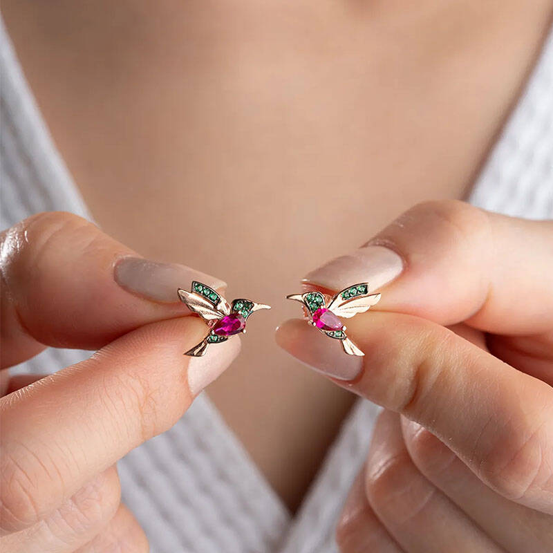 925 Ayar Gümüş Arı Kuşu Küpe - 1