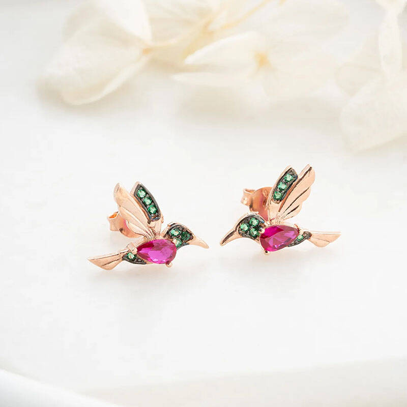 925 Ayar Gümüş Arı Kuşu Küpe - 2