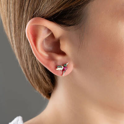 925 Ayar Gümüş Arı Kuşu Küpe - 3