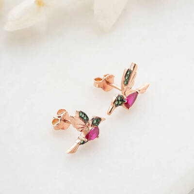 925 Ayar Gümüş Arı Kuşu Küpe - 4