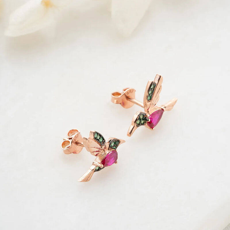 925 Ayar Gümüş Arı Kuşu Küpe - 4