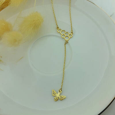 925 Ayar Gümüş Bal Peteği ve Sallantılı Arı Kolye - 2