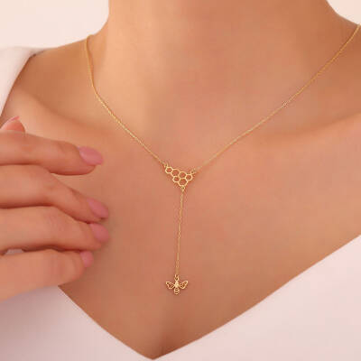 925 Ayar Gümüş Bal Peteği ve Sallantılı Arı Kolye - 3