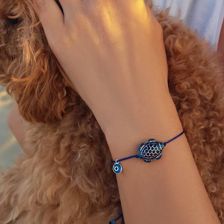 925 Ayar Gümüş Çek Kristali Kaplumbağa Bileklik  - 1