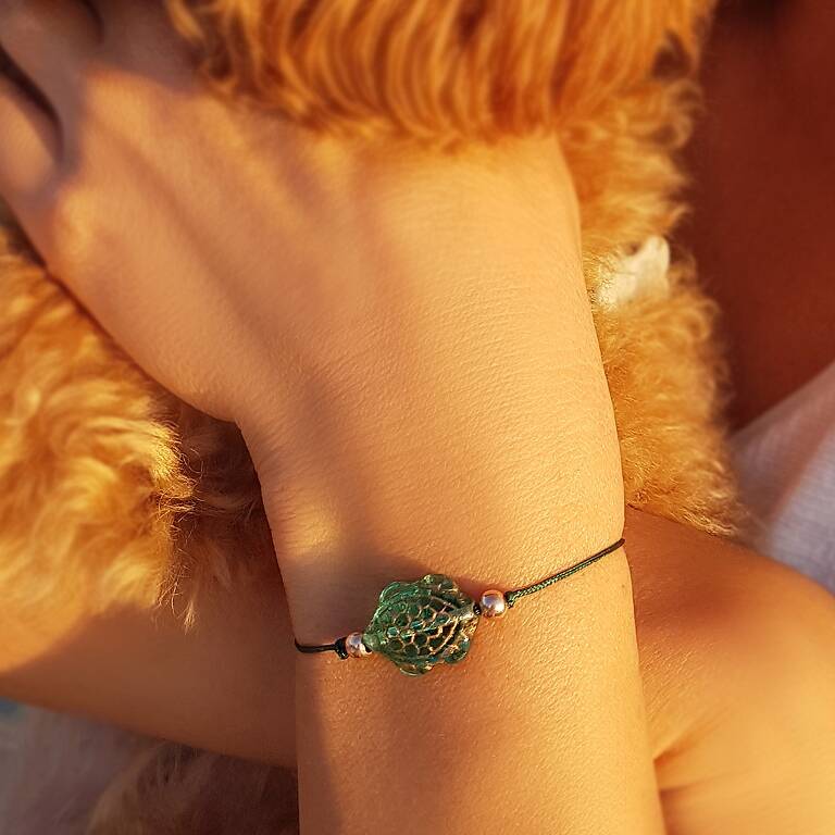 925 Ayar Gümüş Çek Kristali Kaplumbağa Bileklik - 1