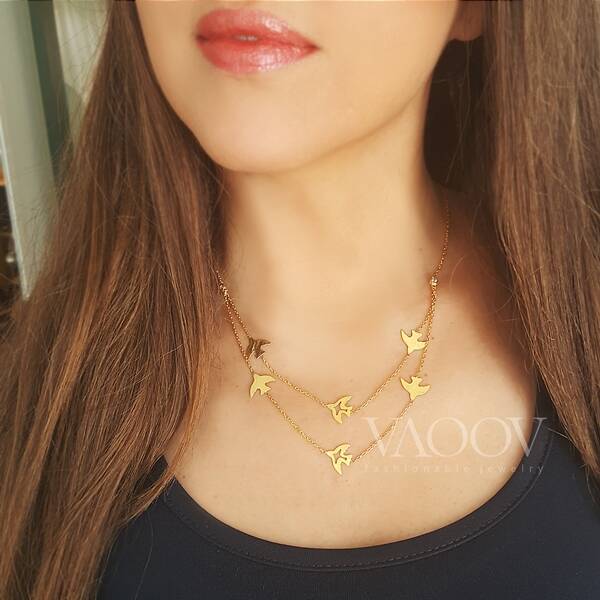 925 Ayar Gümüş Çift Sıra Kırlangıç Kolye - 1