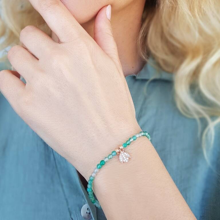 925 Ayar Gümüş Doğal Taşlı Uğur Böceği Bileklik - 1