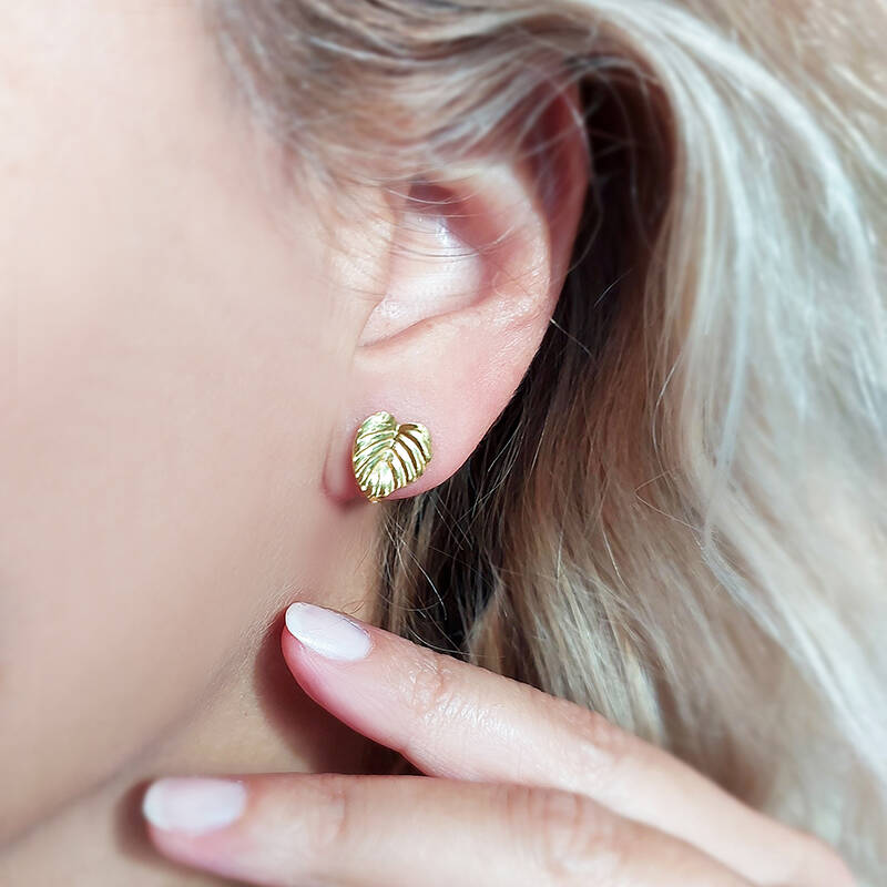 925 Ayar Gümüş Dokulu Yaprak Küpe - 1