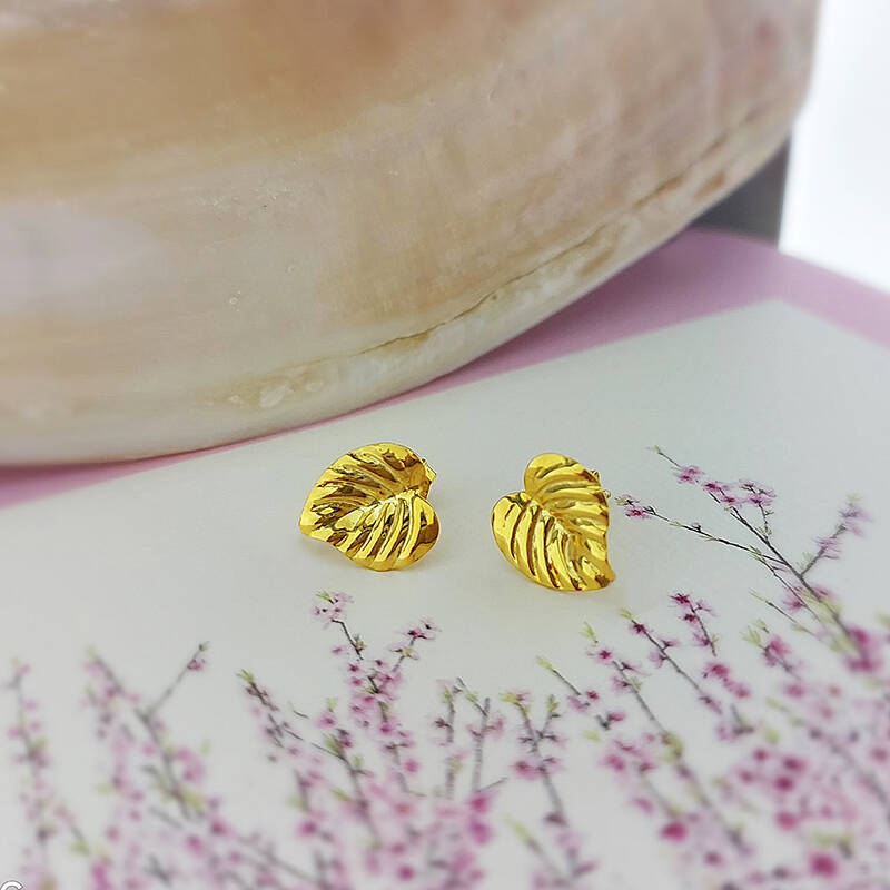 925 Ayar Gümüş Dokulu Yaprak Küpe - 2