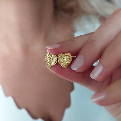 925 Ayar Gümüş Dokulu Yaprak Küpe - 3