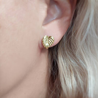 925 Ayar Gümüş Dokulu Yaprak Küpe - 5