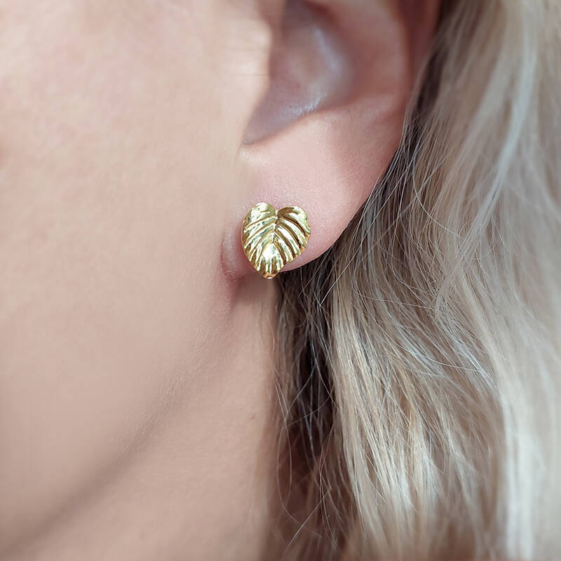 925 Ayar Gümüş Dokulu Yaprak Küpe - 5