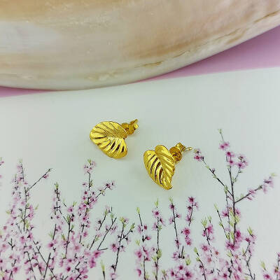 925 Ayar Gümüş Dokulu Yaprak Küpe - 7