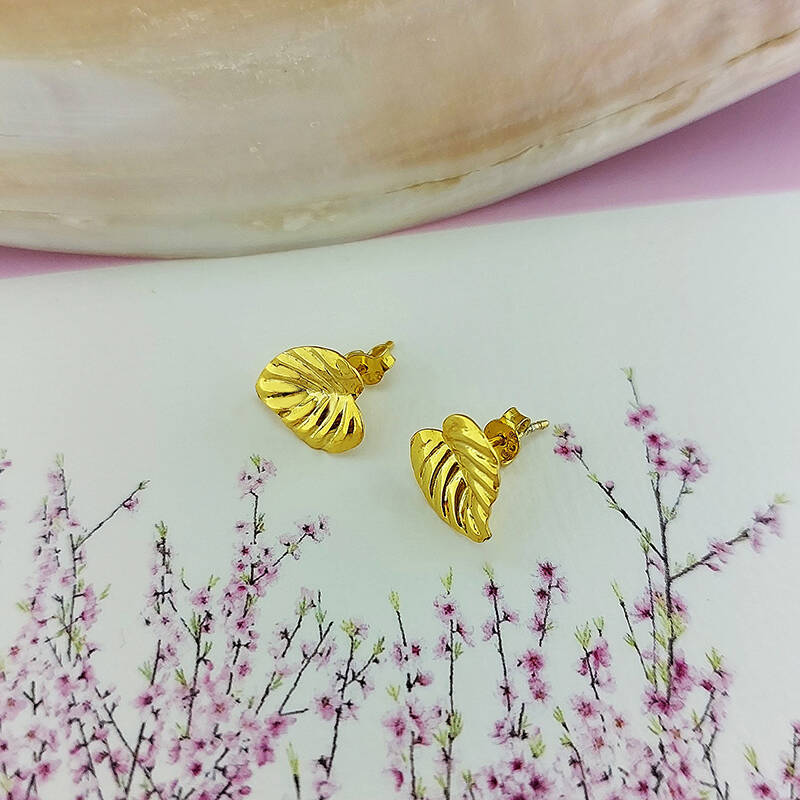 925 Ayar Gümüş Dokulu Yaprak Küpe - 7