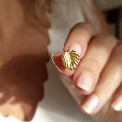 925 Ayar Gümüş Dokulu Yaprak Küpe - 8