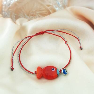 925 Ayar Gümüş El Yapımı Cam Balık Bileklik  - 2