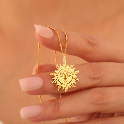 925 Ayar Gümüş Güneş Yüzlü Kolye - 2