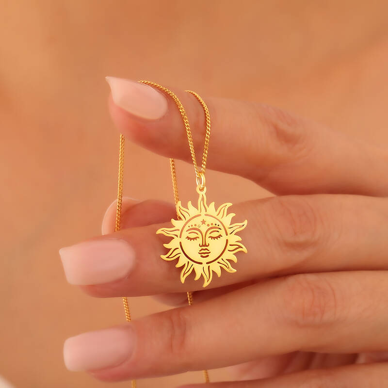 925 Ayar Gümüş Güneş Yüzlü Kolye - 2