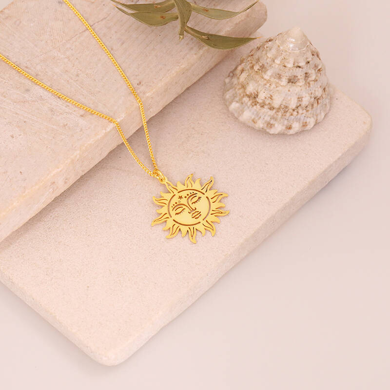 925 Ayar Gümüş Güneş Yüzlü Kolye - 3