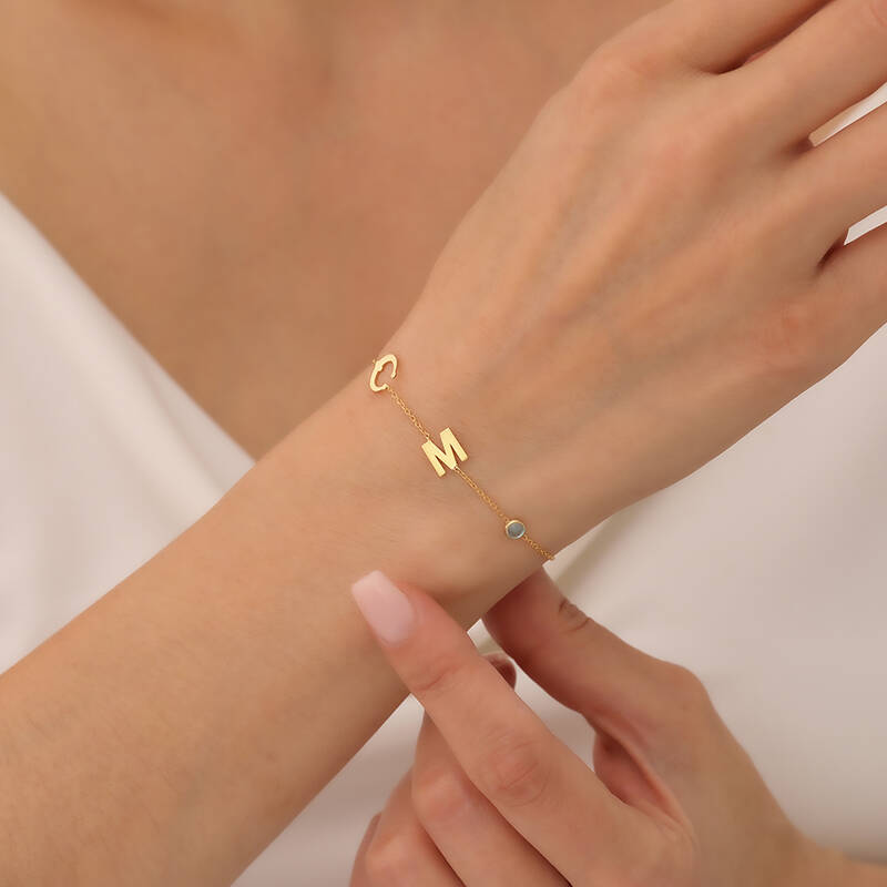 925 Ayar Gümüş Harf ve Nal Taşlı Şans Bileklik - 1