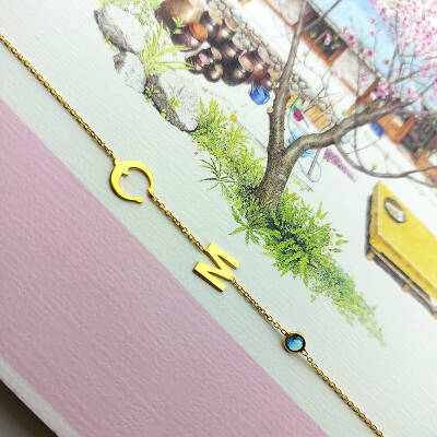 925 Ayar Gümüş Harf ve Nal Taşlı Şans Bileklik - 4