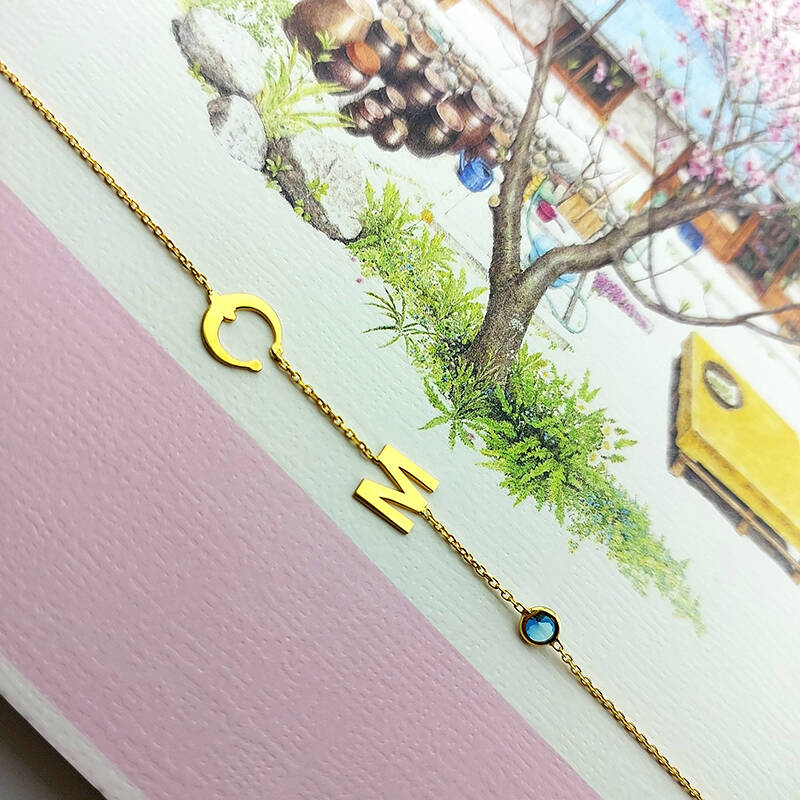 925 Ayar Gümüş Harf ve Nal Taşlı Şans Bileklik - 4