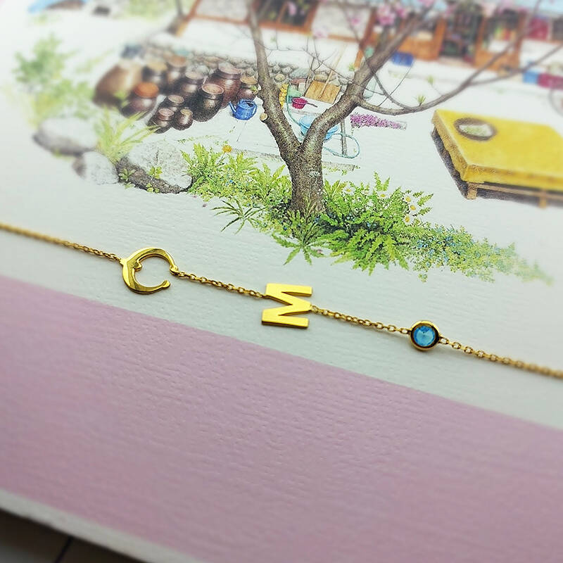 925 Ayar Gümüş Harf ve Nal Taşlı Şans Bileklik - 5