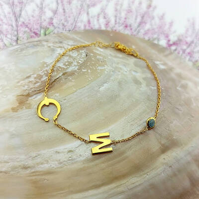 925 Ayar Gümüş Harf ve Nal Taşlı Şans Bileklik - 6