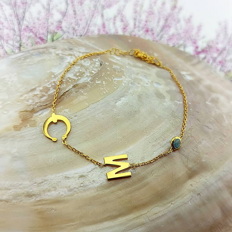 925 Ayar Gümüş Harf ve Nal Taşlı Şans Bileklik - 6