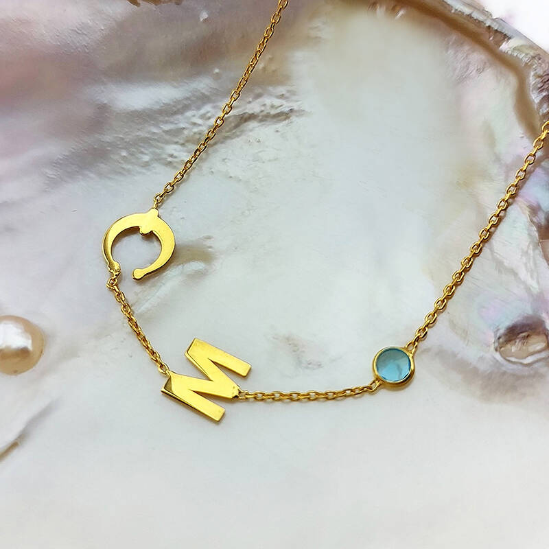 925 Ayar Gümüş Harf ve Nal Taşlı Şans Bileklik - 7