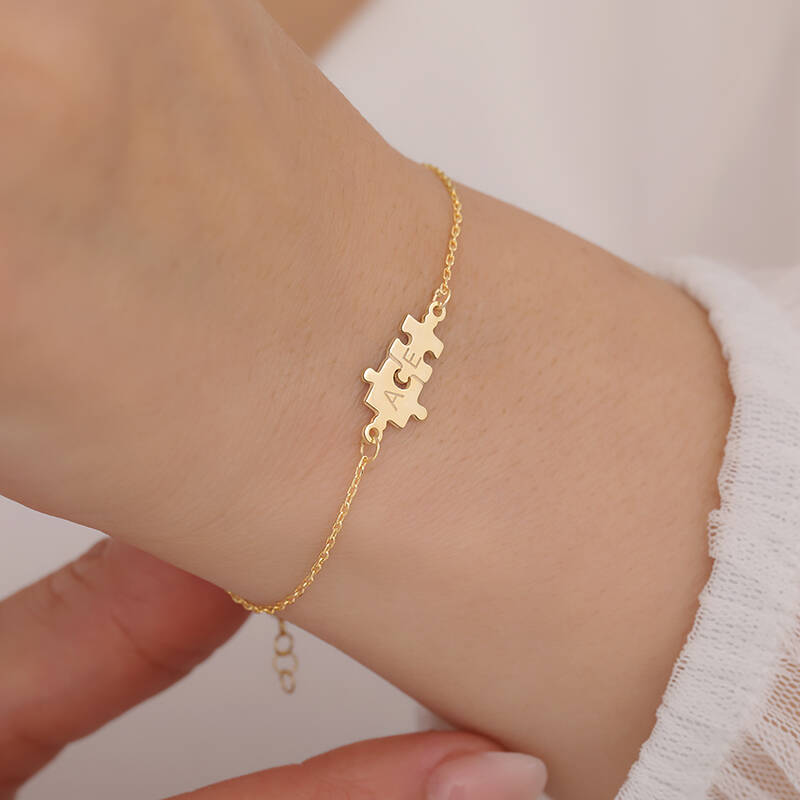 925 Ayar Gümüş Harfli Puzzle Bileklik - 1