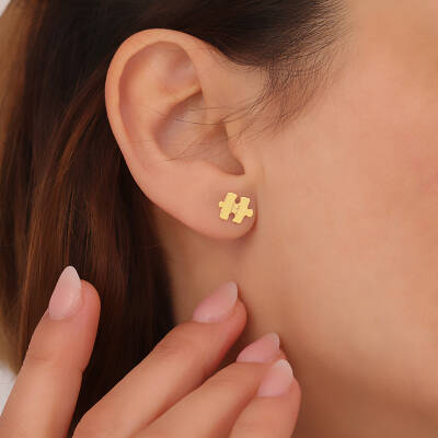 925 Ayar Gümüş Harfli Puzzle Küpe