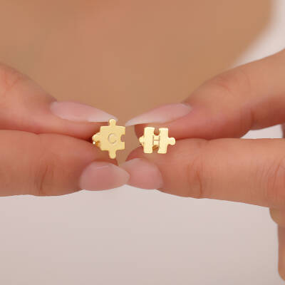 925 Ayar Gümüş Harfli Puzzle Küpe - 2