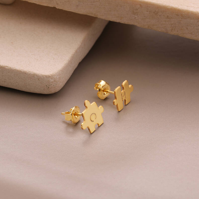 925 Ayar Gümüş Harfli Puzzle Küpe - 3