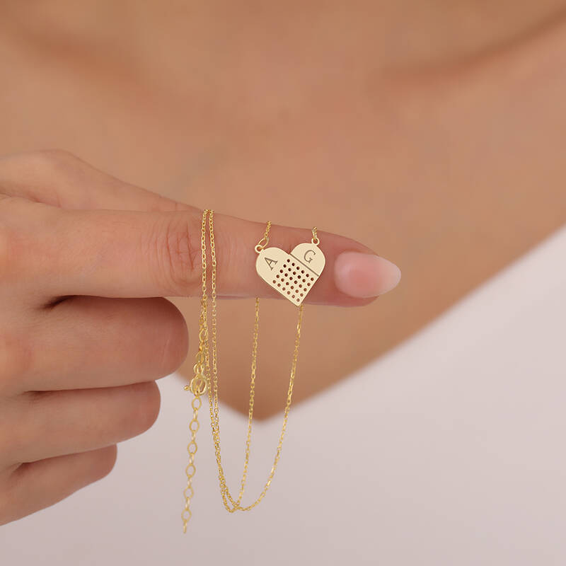 925 Ayar Gümüş Harfli Yara Bandı Kalp Kolye - 1