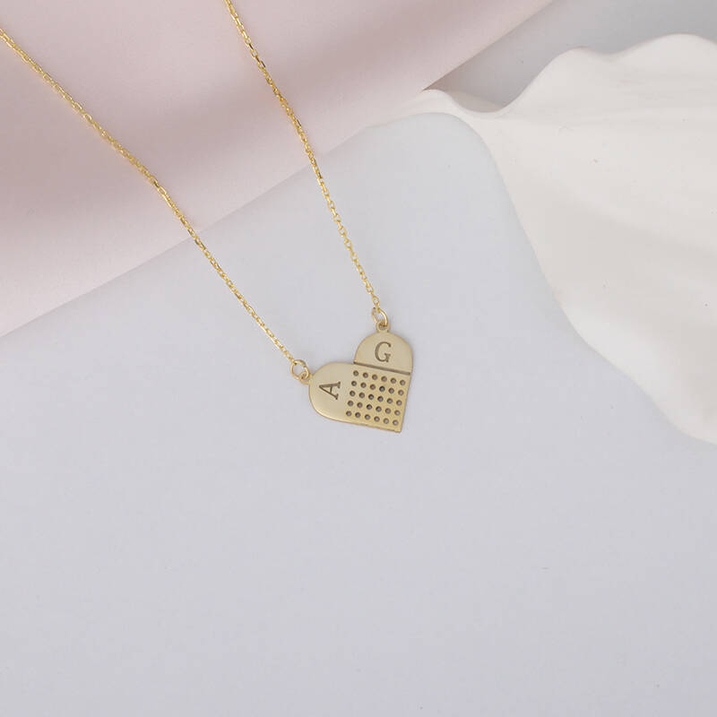 925 Ayar Gümüş Harfli Yara Bandı Kalp Kolye - 3