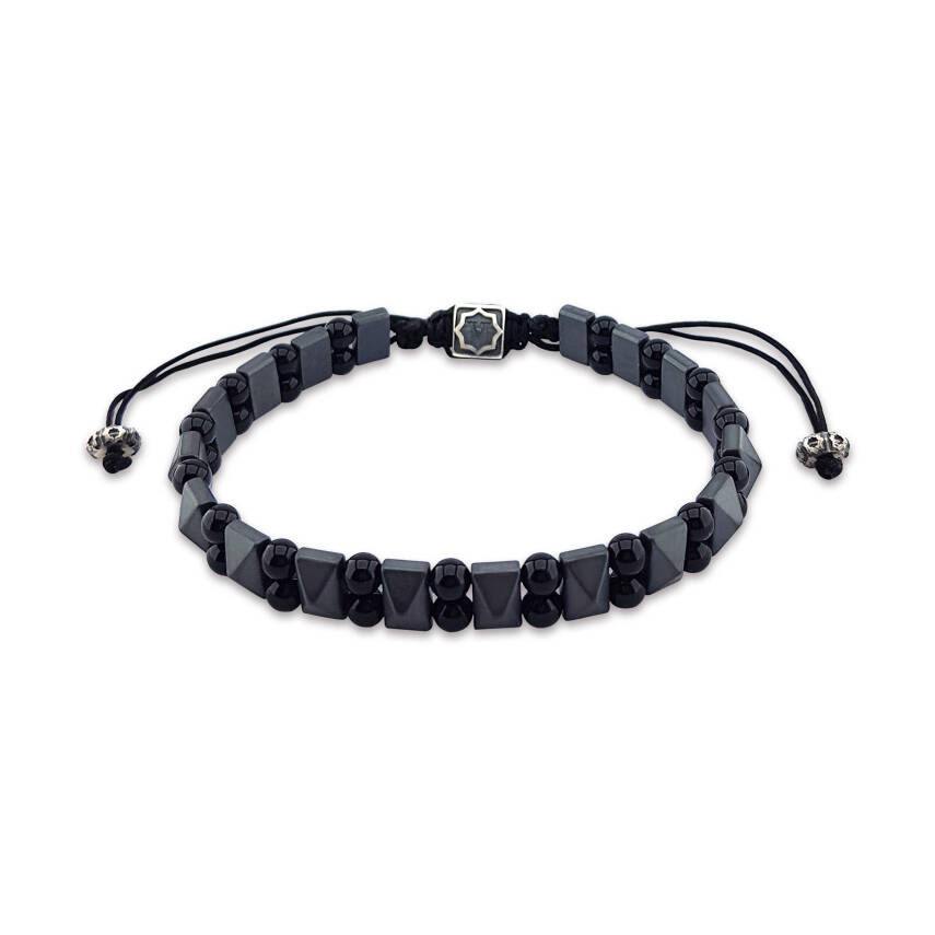 925 Ayar Gümüş Hematit ve Oniks Taşlı Bileklik - 1