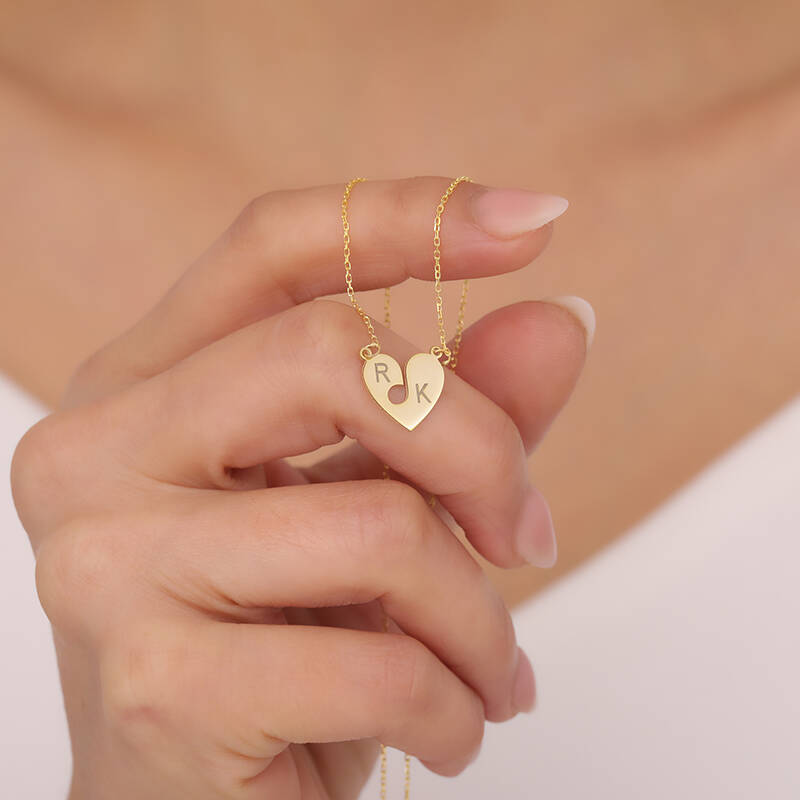 925 Ayar Gümüş İki Harfli Nota Kalp Kolye - 1