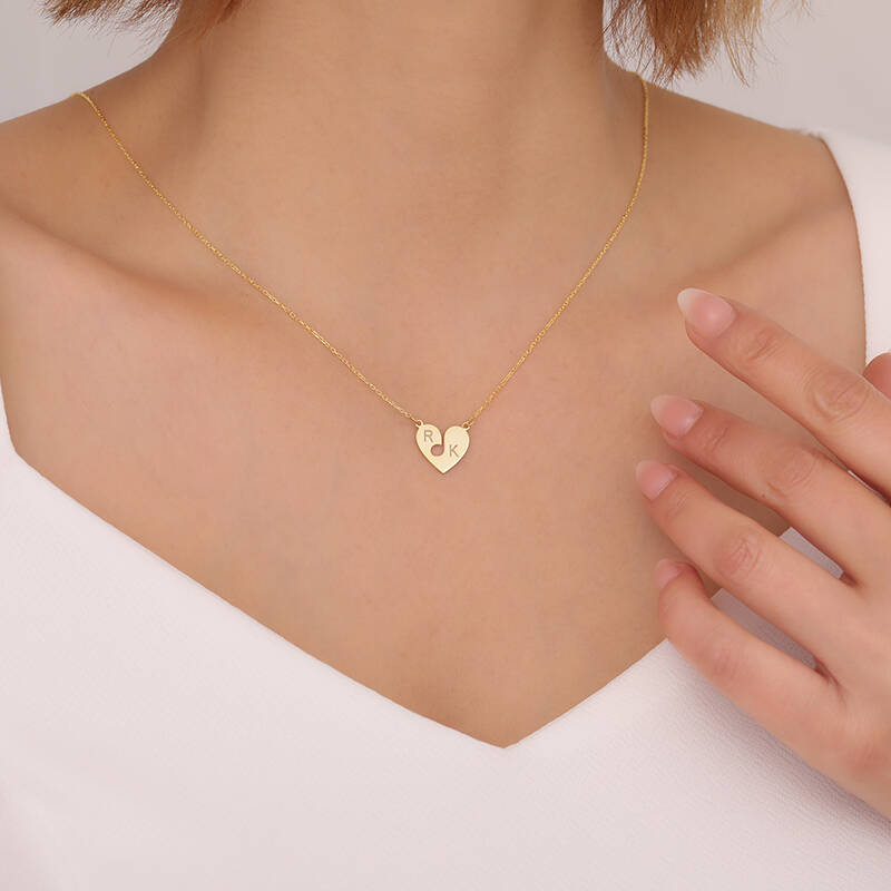 925 Ayar Gümüş İki Harfli Nota Kalp Kolye - 2