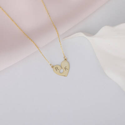 925 Ayar Gümüş İki Harfli Nota Kalp Kolye - 3