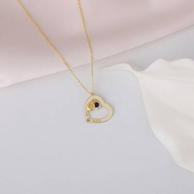 925 Ayar Gümüş İki İsimli ve Taşlı Kalp Kolye - 3