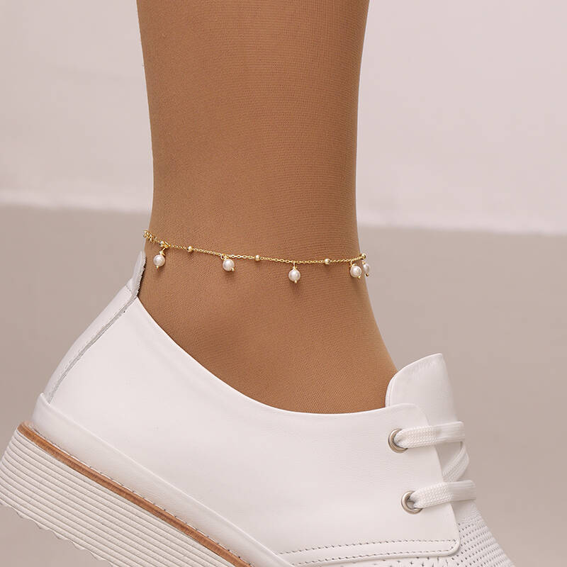 925 Ayar Gümüş İnci Sallantılı Halhal - 1