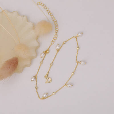 925 Ayar Gümüş İnci Sallantılı Halhal - 2