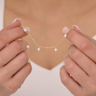 925 Ayar Gümüş İnci Sallantılı Halhal - 3