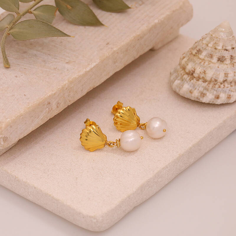 925 Ayar Gümüş İnci Sallantılı İstiridye Küpe - 3