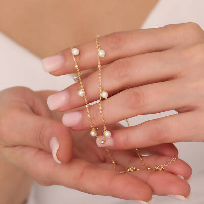 925 Ayar Gümüş İnci Sallantılı Kolye - 2