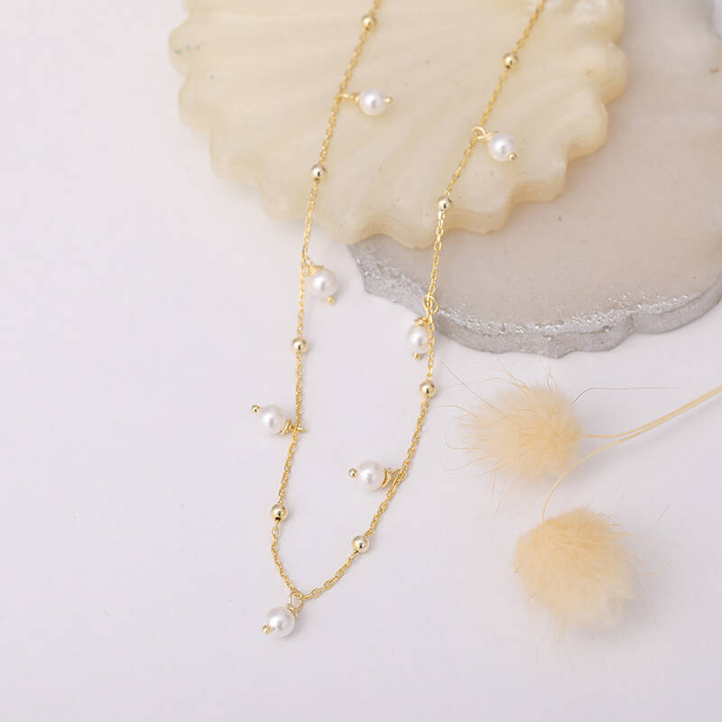 925 Ayar Gümüş İnci Sallantılı Kolye - 3