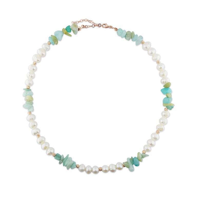 925 Ayar Gümüş İnci ve Amazonit Taşlı Kolye - 1