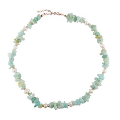 925 Ayar Gümüş İnci ve Amazonit Taşlı Kolye - 2